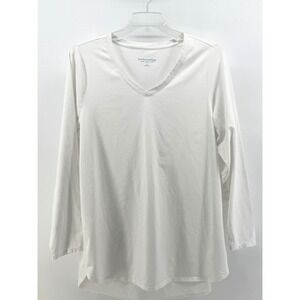 Soft Surroundings Women's XL White V-Neck Tunic Top Casual Short Sleeve Tee‎